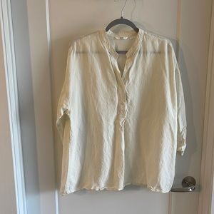 Uniqlo linen 3/4 sleeve top off-white
